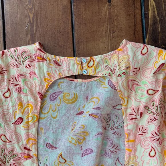 Zara Boho Bell Sleeve Open Tie Back Orange Floral Paisley Women's Small Blouse - Picture 11 of 16